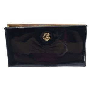 Christian Lacroix Evening Clutch Black Vegan Faux Patent Leather Framed Zip
